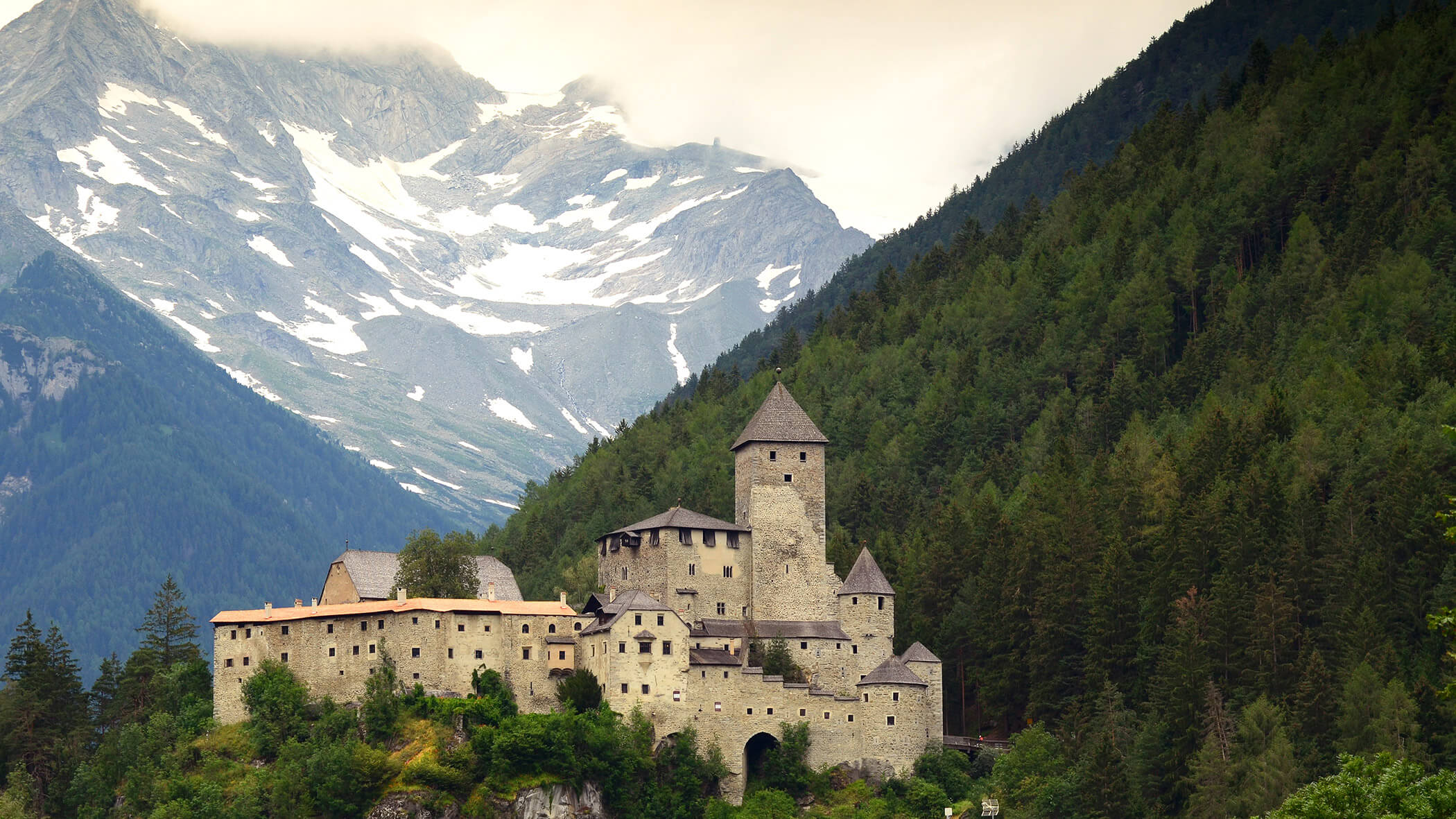 Burg Taufers mit grünem Wald im Hintergrund - OLM Nature Escape