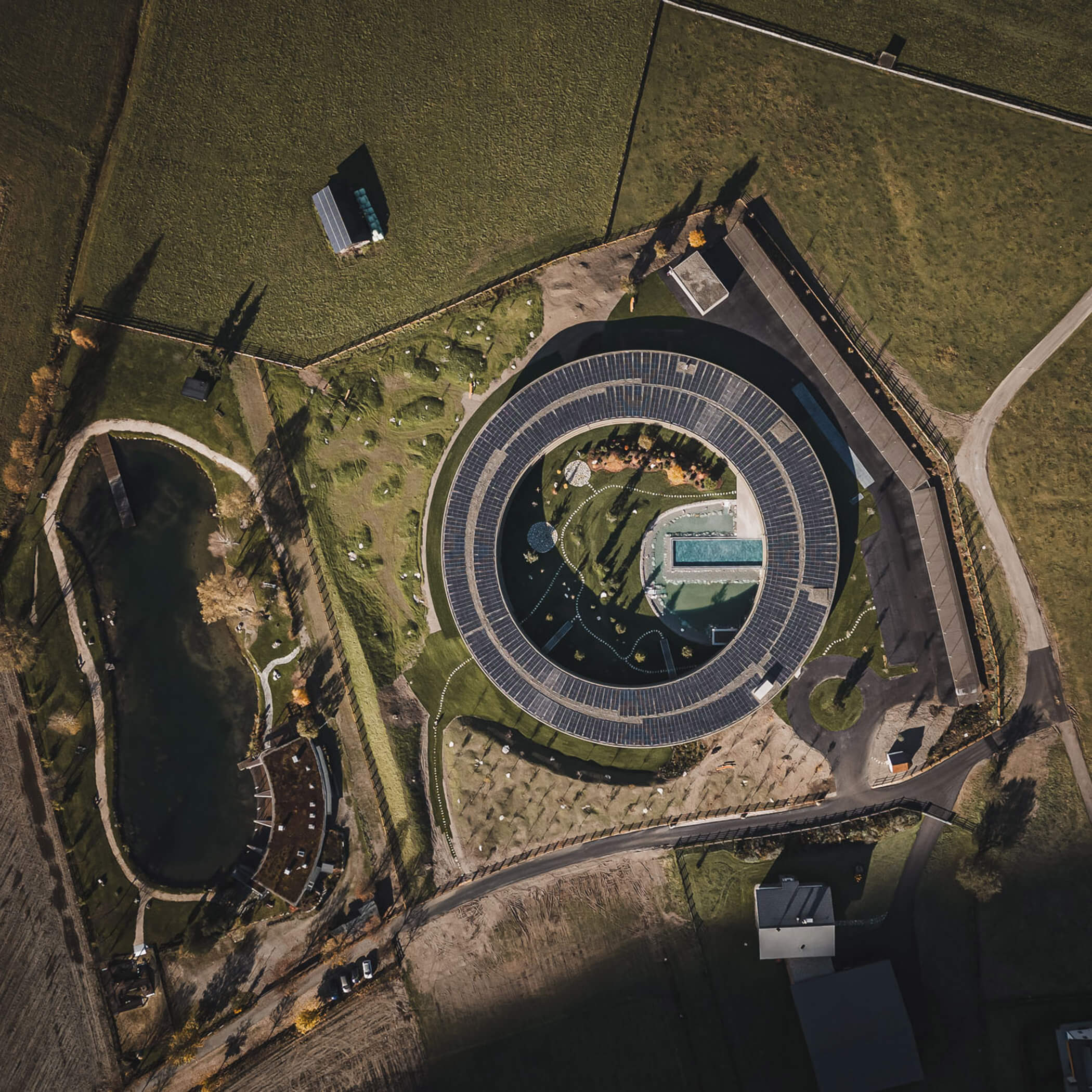 Bird's eye view of the Aparthotel and its surroundings - OLM Nature Escape